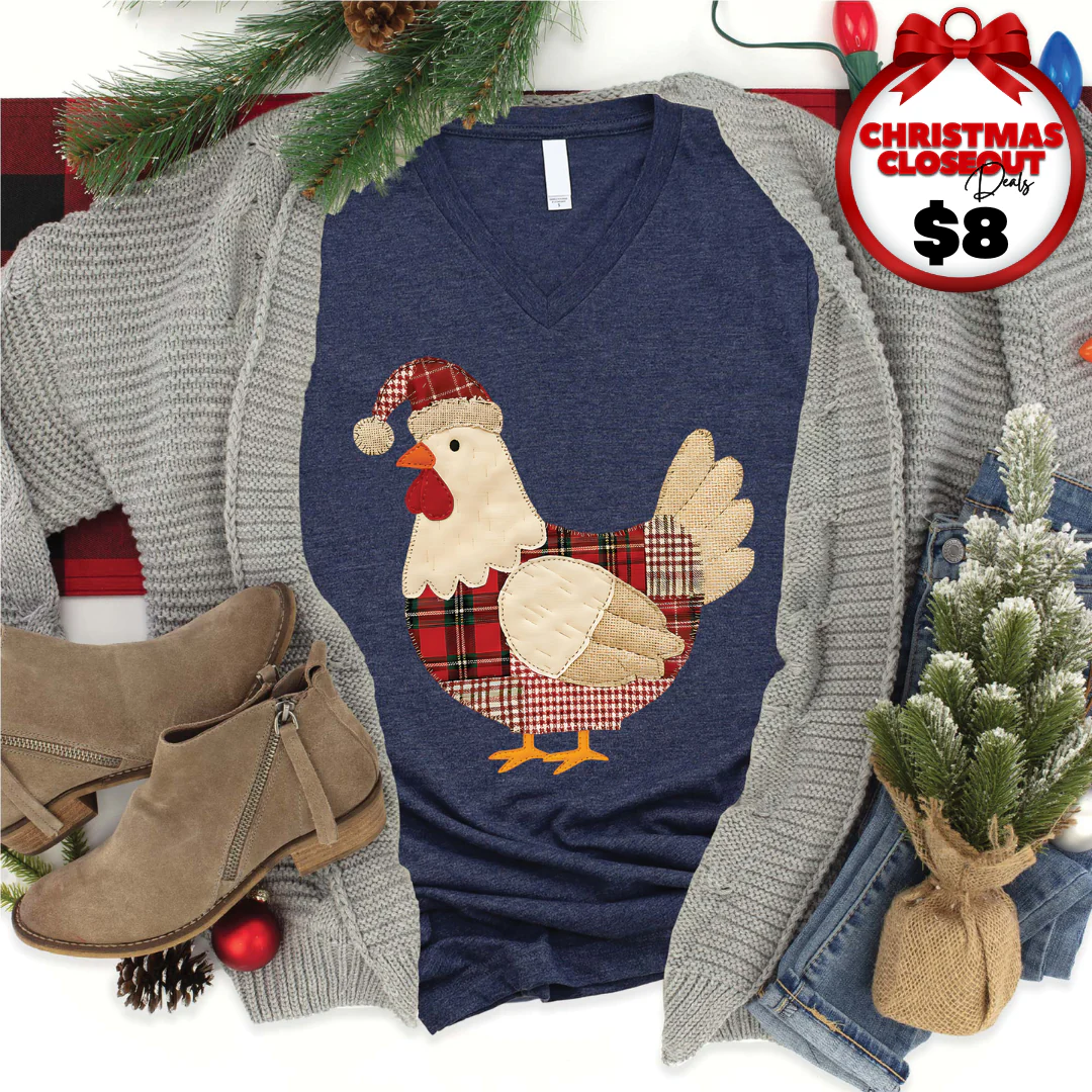 Christmas Patch Chicken V-Neck