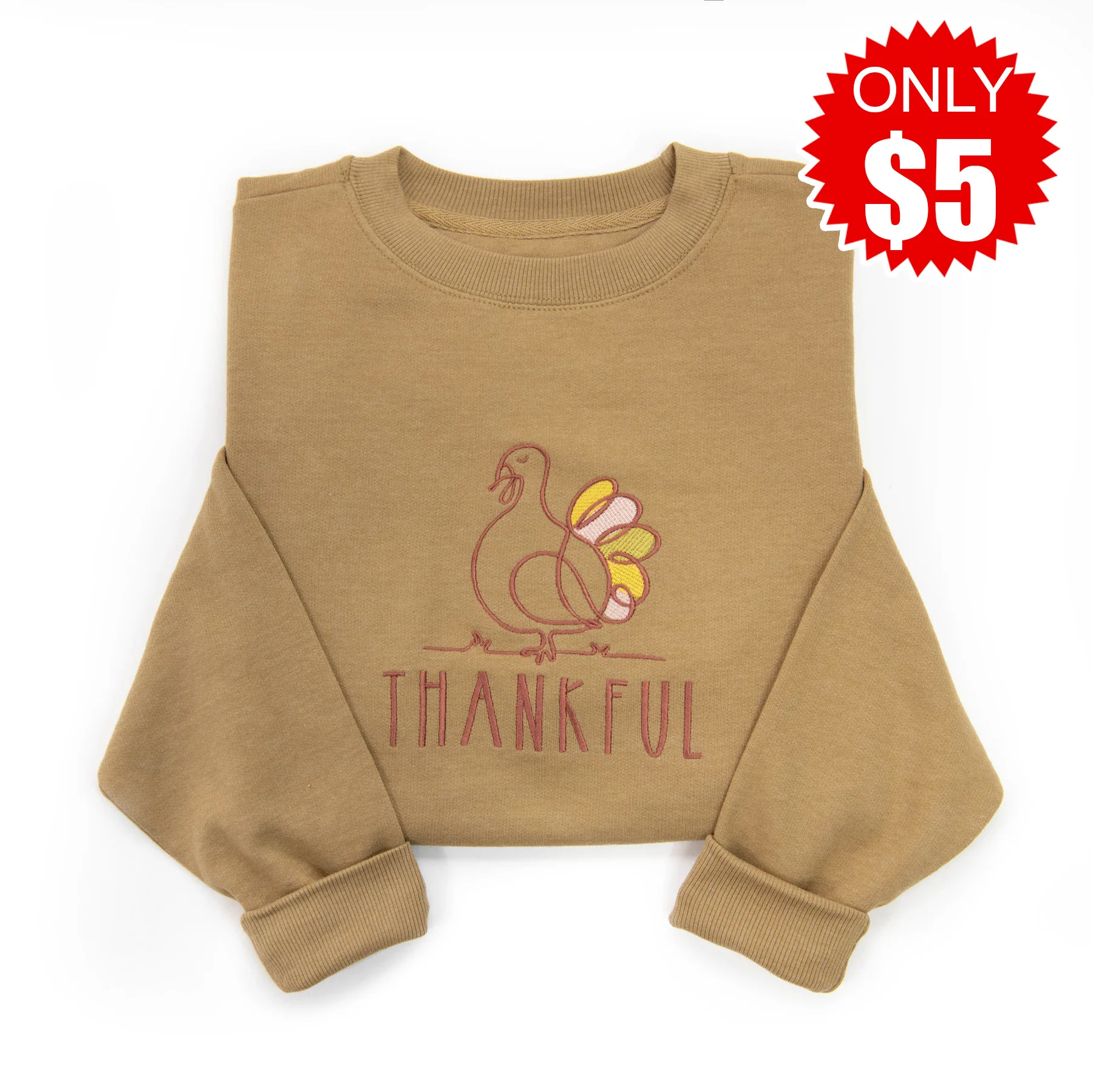 Embroidered Thankful Turkey Sweatshirt - 5