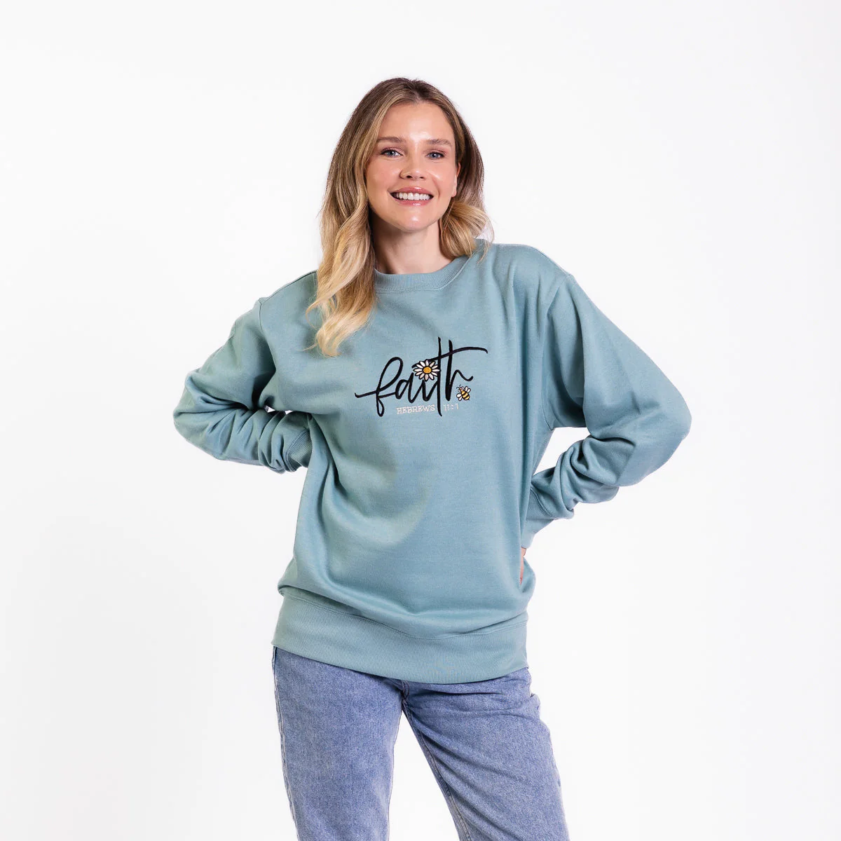 Faith Flower Embroidered Crewneck Sweatshirt - Image 2