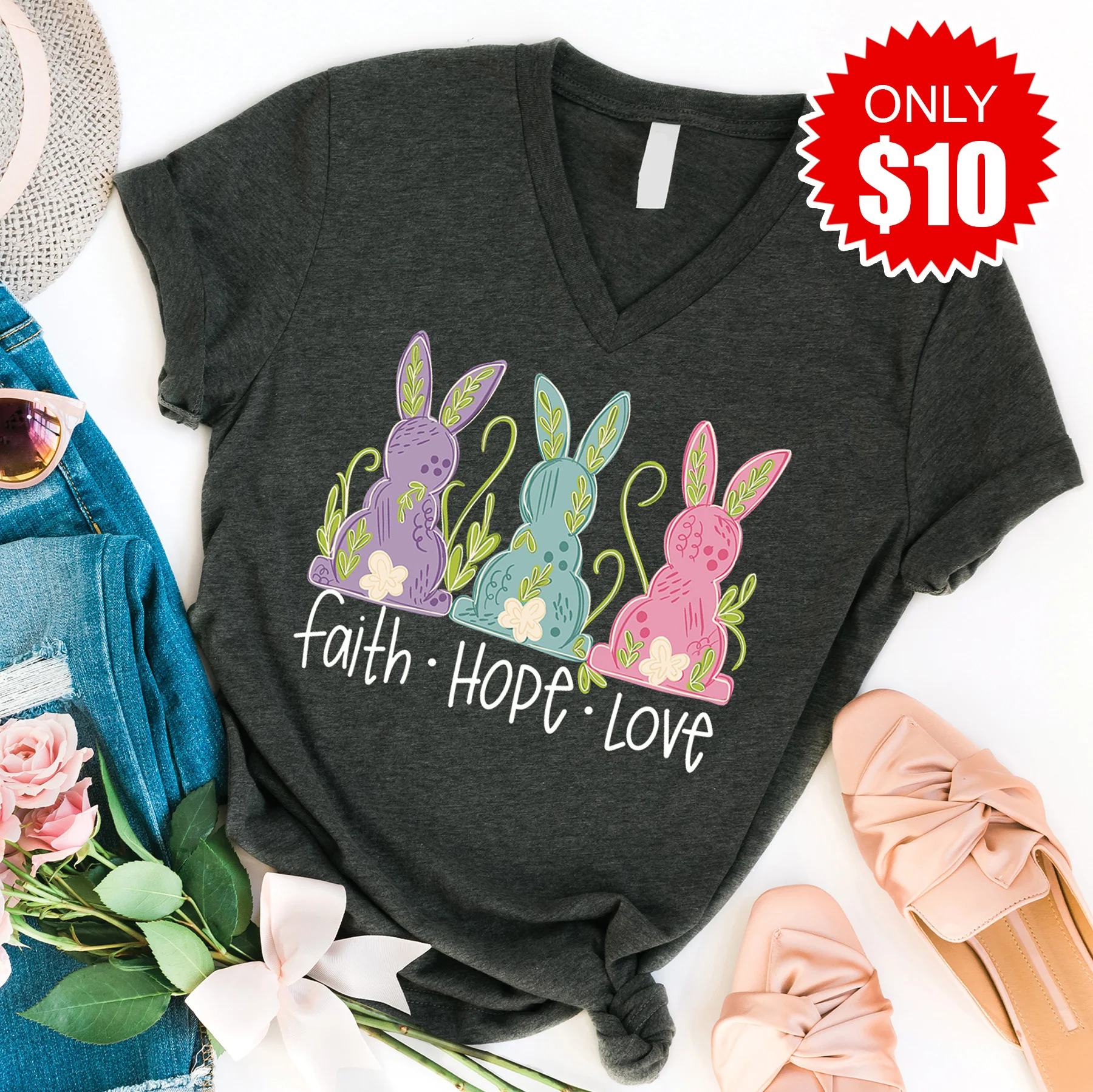 Faith Hope Love V-Neck - 10