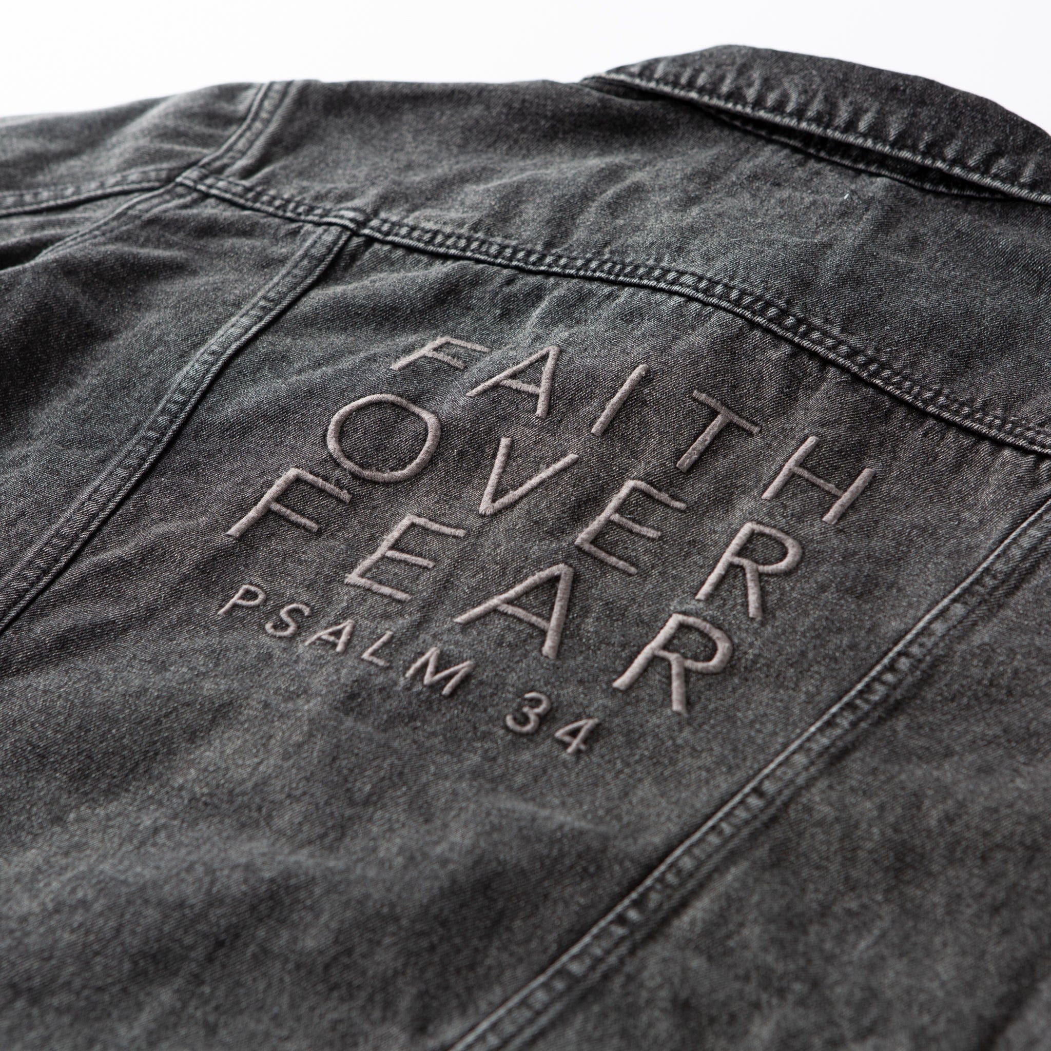 Vintage Washed Faith Over Fear Denim Jacket - Image 7