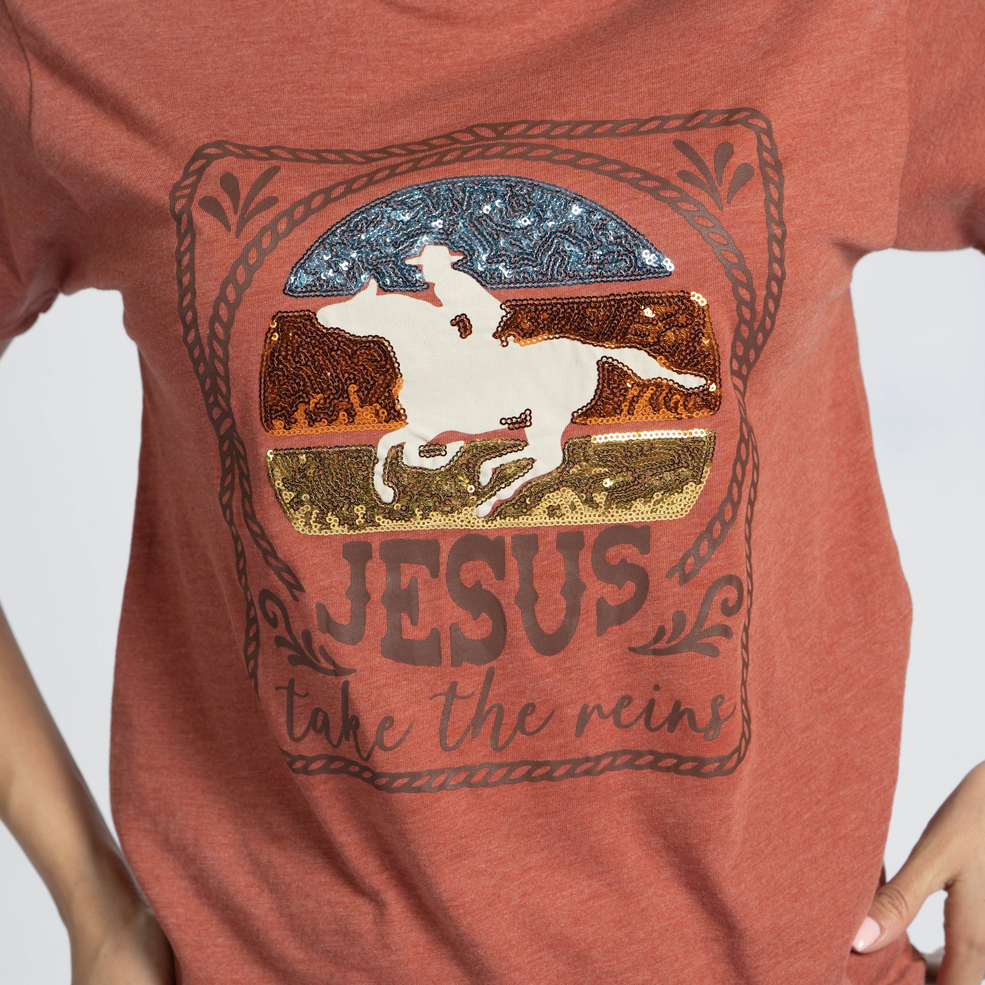 Jesus Take the Reins Sequin Tee - 15 - Image 3