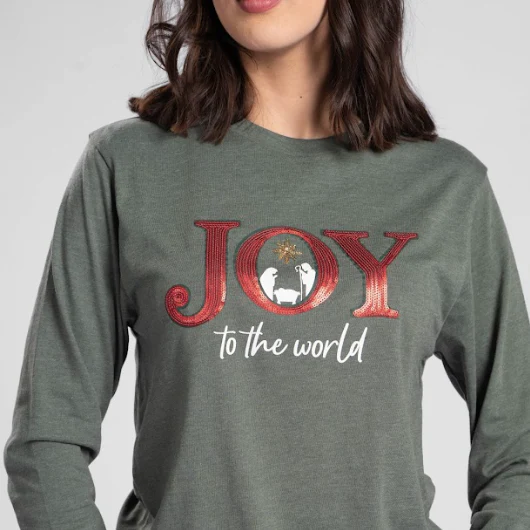 Joy to the World Long Sleeve Sequin Tee - Image 2