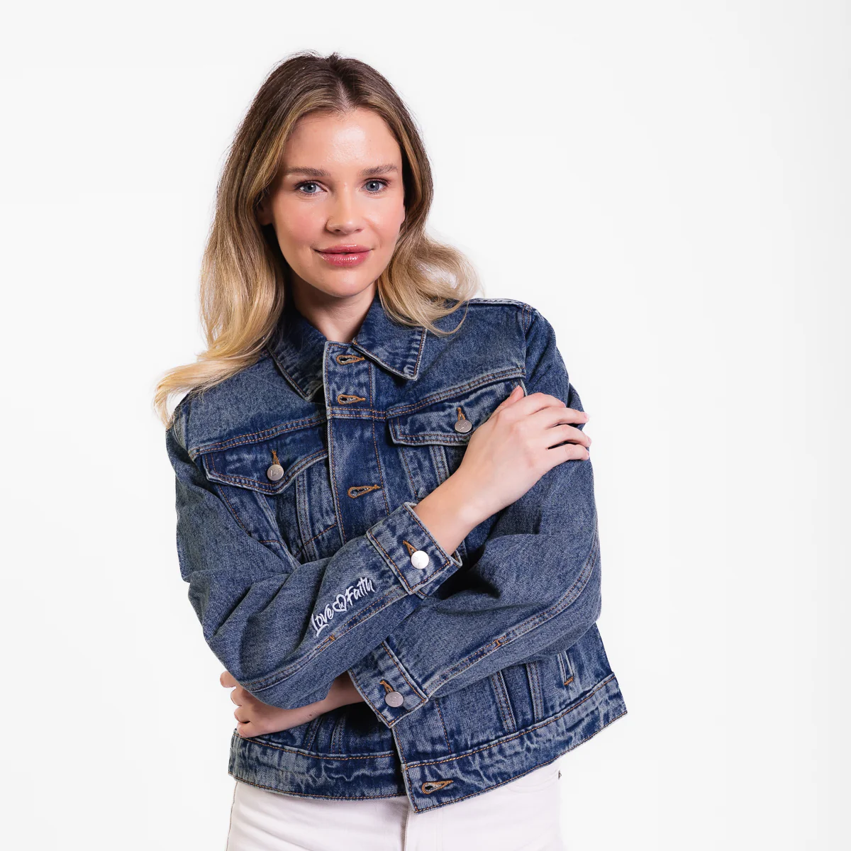 Vintage Washed Not Perfect Just Forgiven Denim Jacket - Image 3