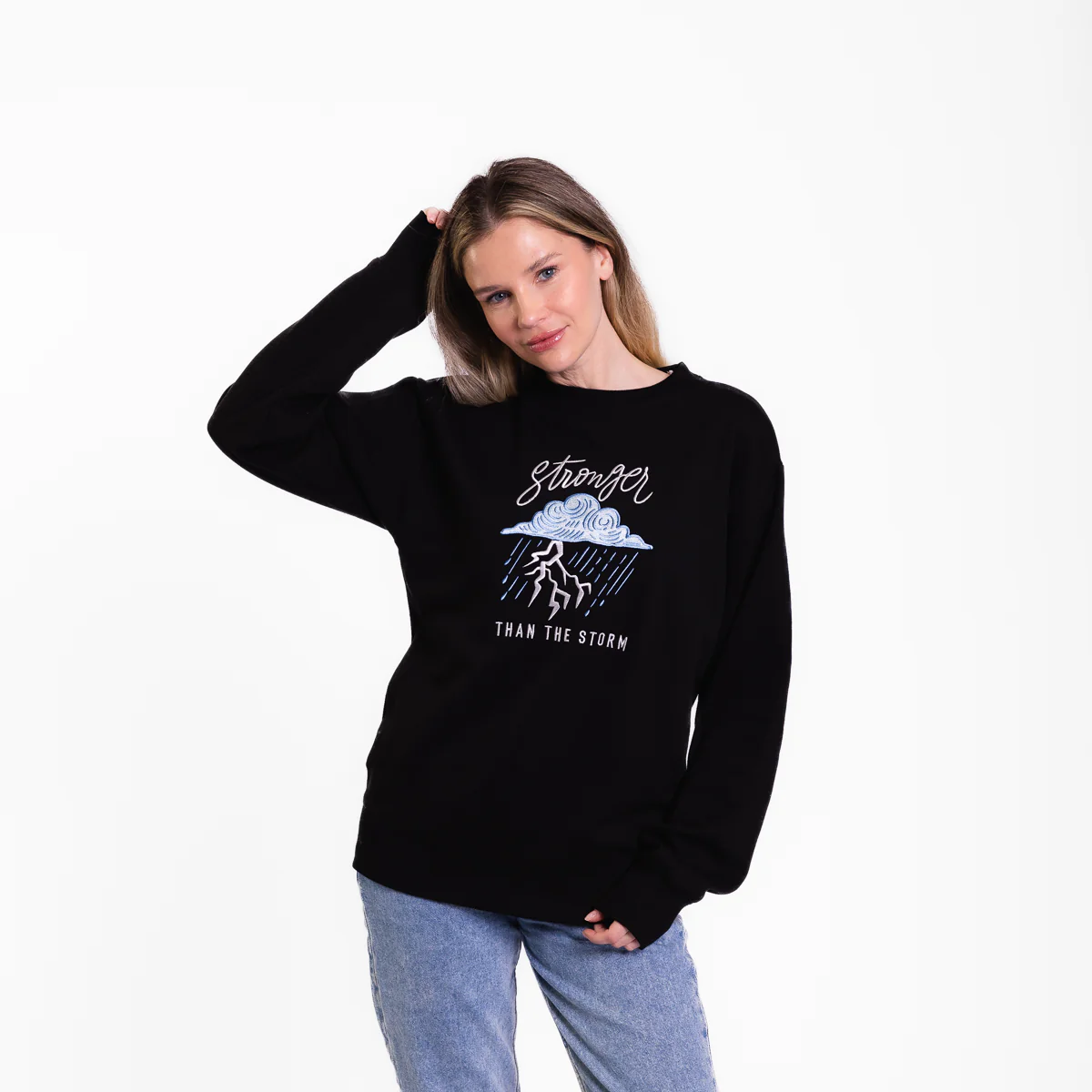 Stronger Cloud Embroidered Crewneck Sweatshirt - Image 3