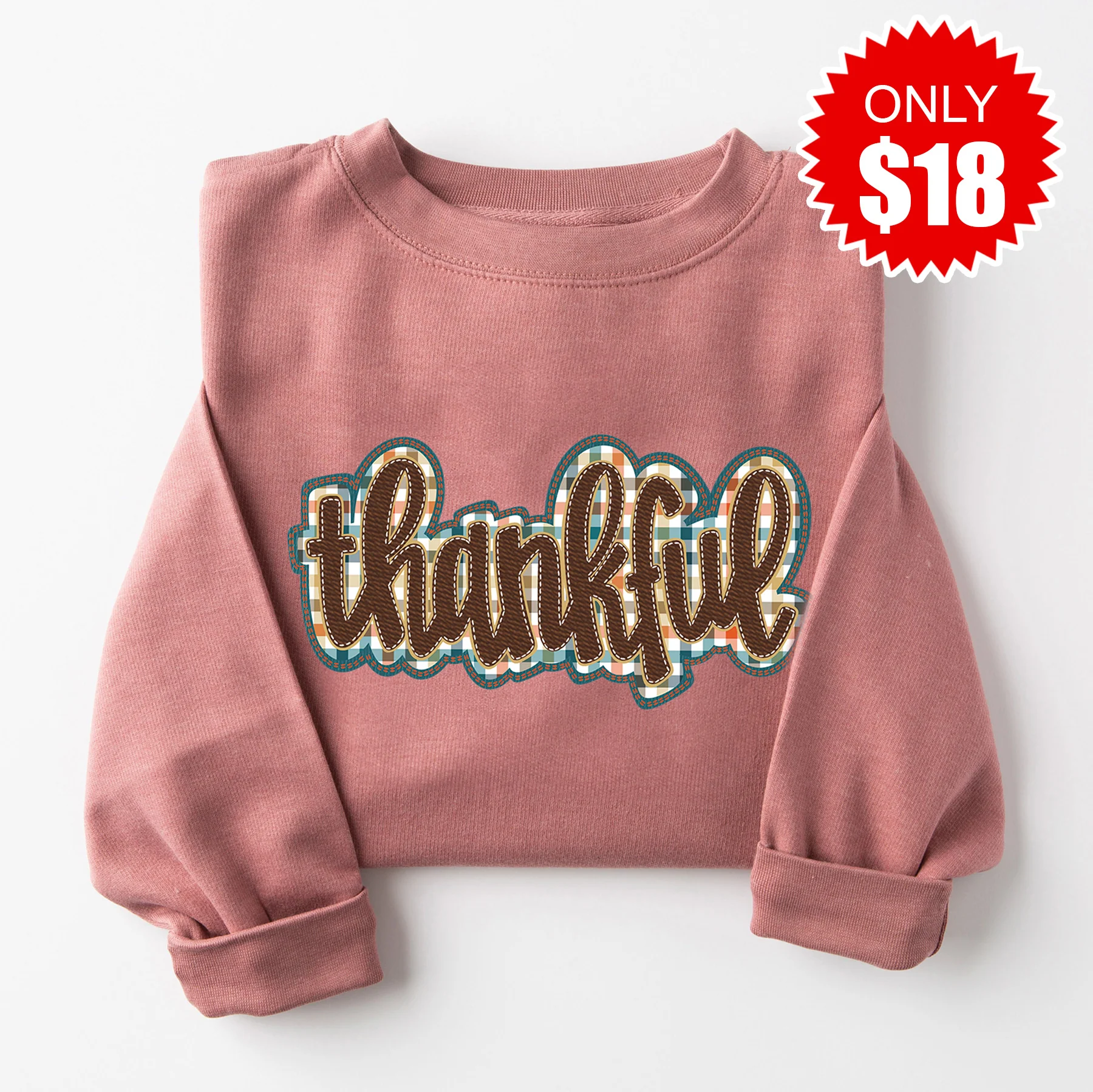 Thankful Patch Sweatshirt - Heather Mauve - 18