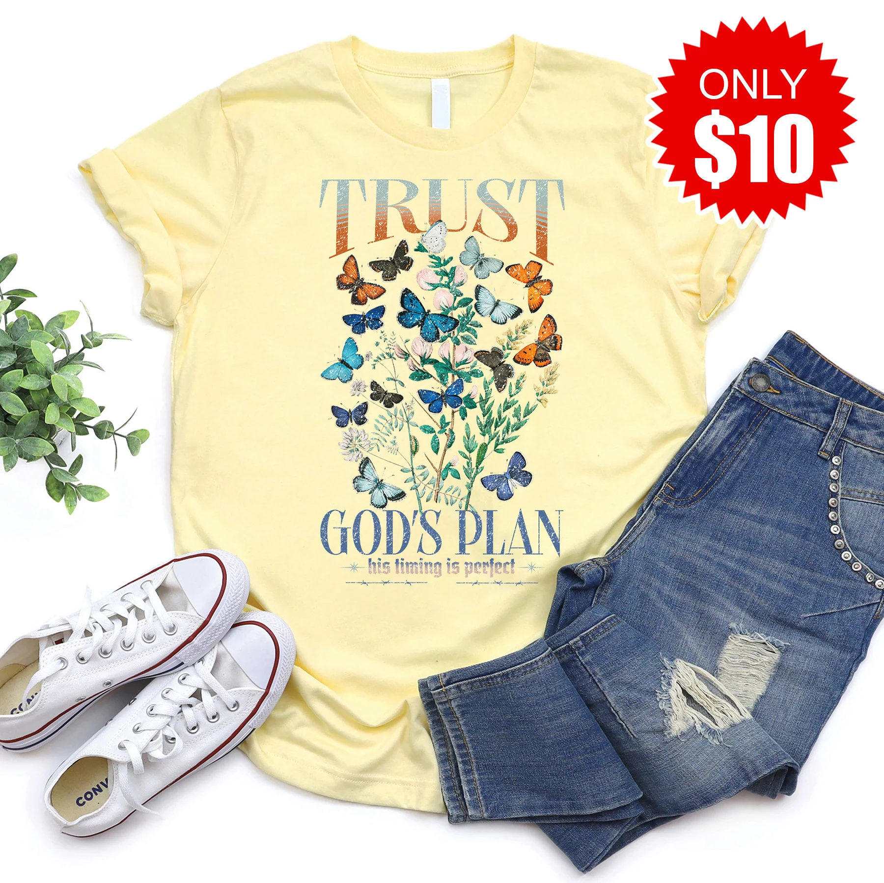 Trust God's Plan Tee - Heather Pale Yellow - 10