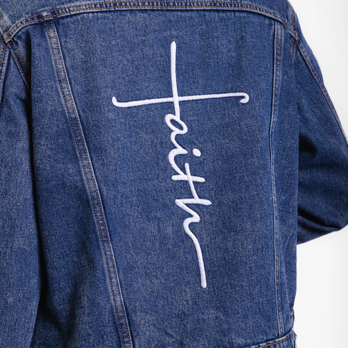 Vintage Washed Faith Cross Denim Jacket - Image 6