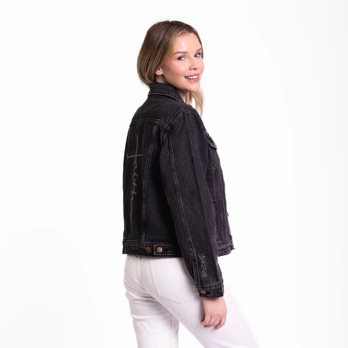 Vintage Washed Faith Cross Denim Jacket - Image 7