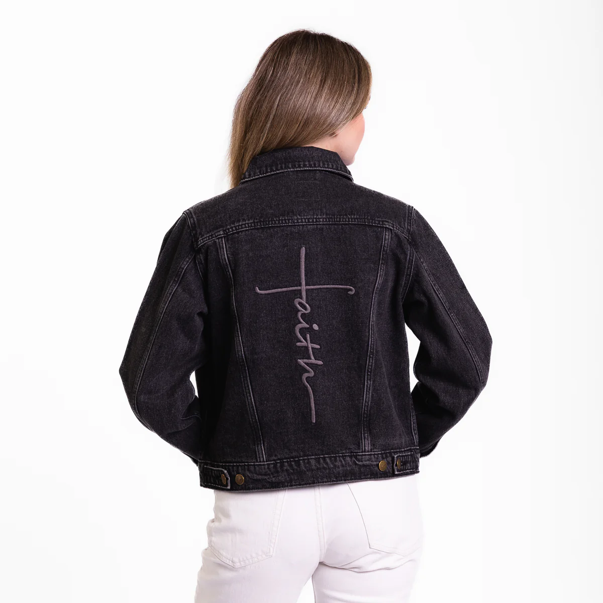 Vintage Washed Faith Cross Denim Jacket - Image 9
