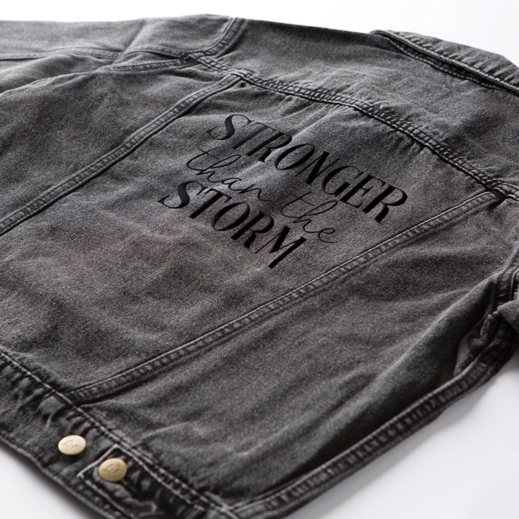 Vintage Washed Stronger Than The Storm Denim Jacket - Image 6