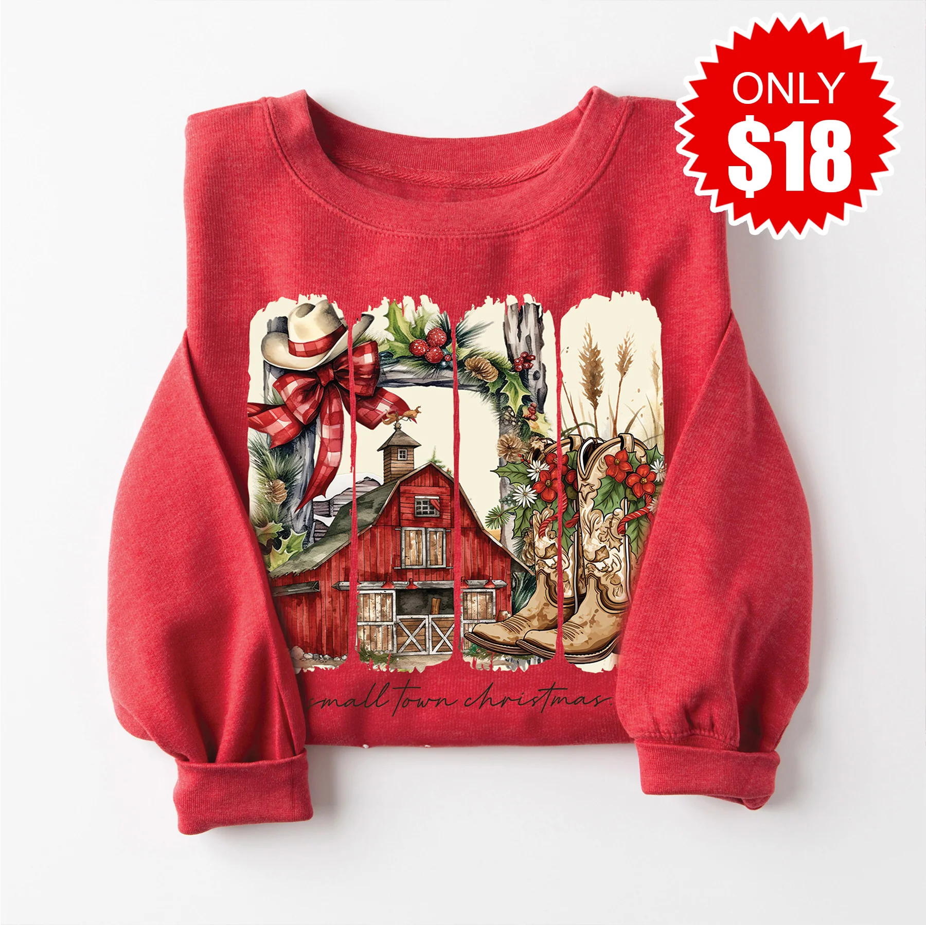 Western Christmas Sweatshirt - Heather Scarlet - 18